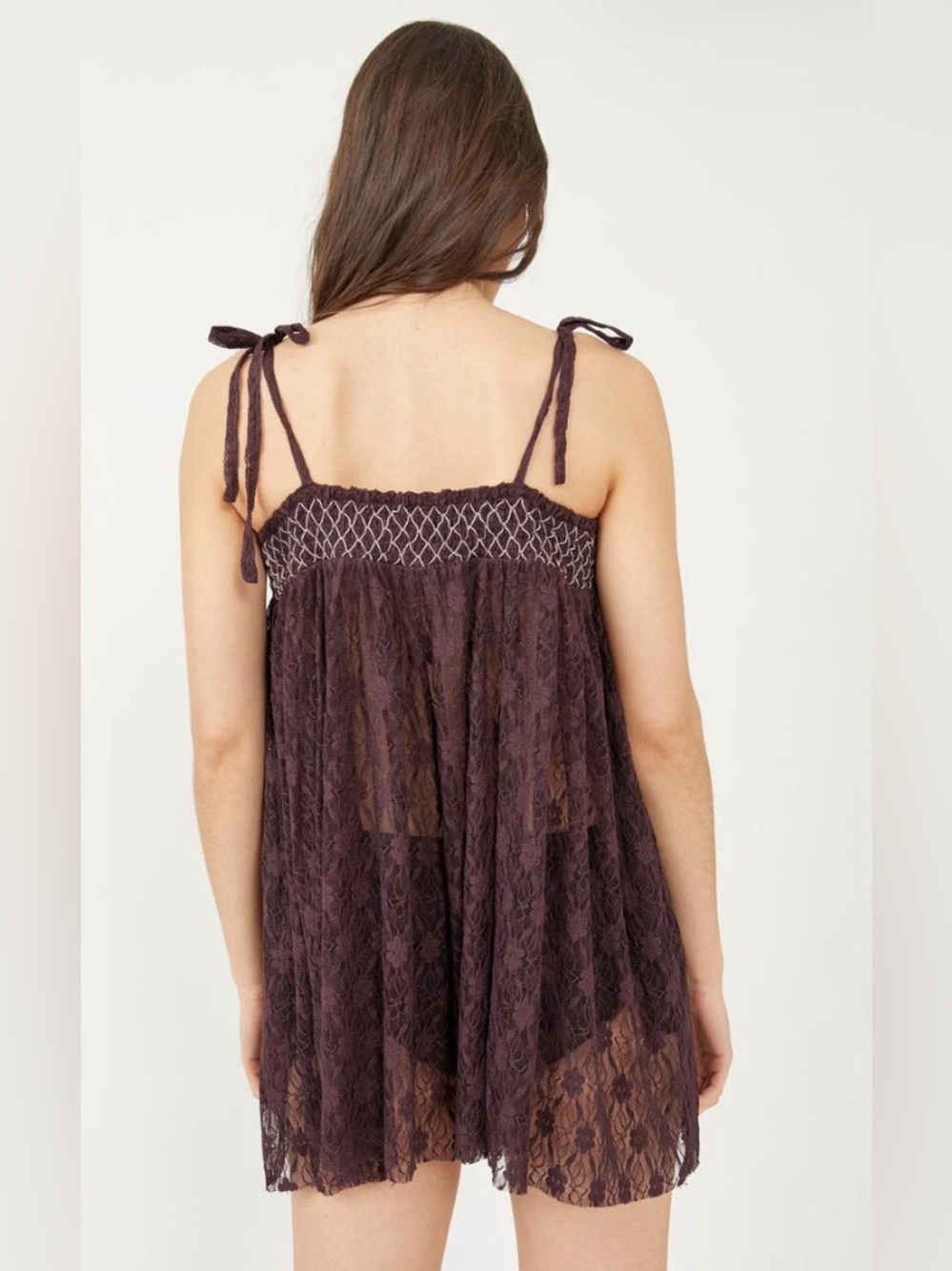 Free People Intimately Rule The World lace romper in a dark purple color. Large - Picture 3 of 7